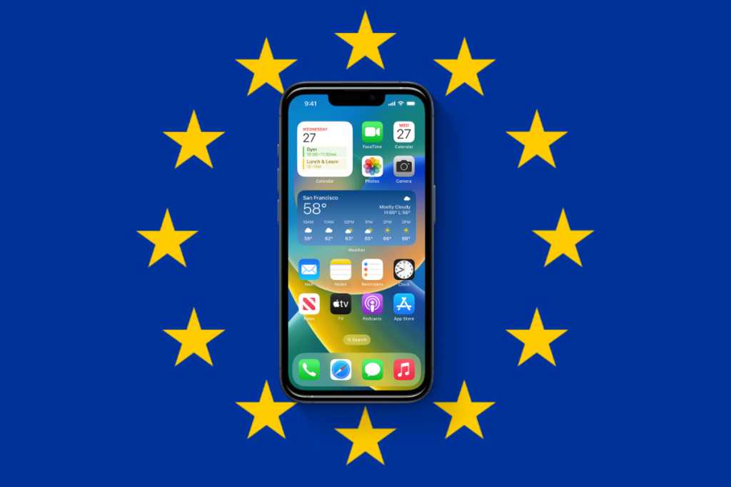En Iphone mot EU-flaggan